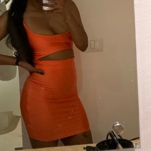 “Cut to the chase” mini dress in neon orange size small